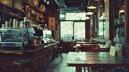 vintage Photos of restaurants or coffee shops from the past have a vintage, old-fashioned, nostalgic feel, featuring calm colors reminiscent of Polaroid images