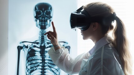 Female Doctor Using Virtual Reality Glasses in Consultation. Concept of Technological Advances in Medicine and Health Care. Generative AI