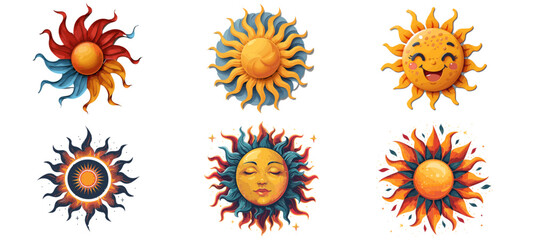 Sun symbol, weather icon, sunny clipart vector illustration set