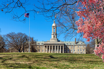 The campus of Penn State University with spring flowers in sunny day, State College, Pennsylvania. - 750130653