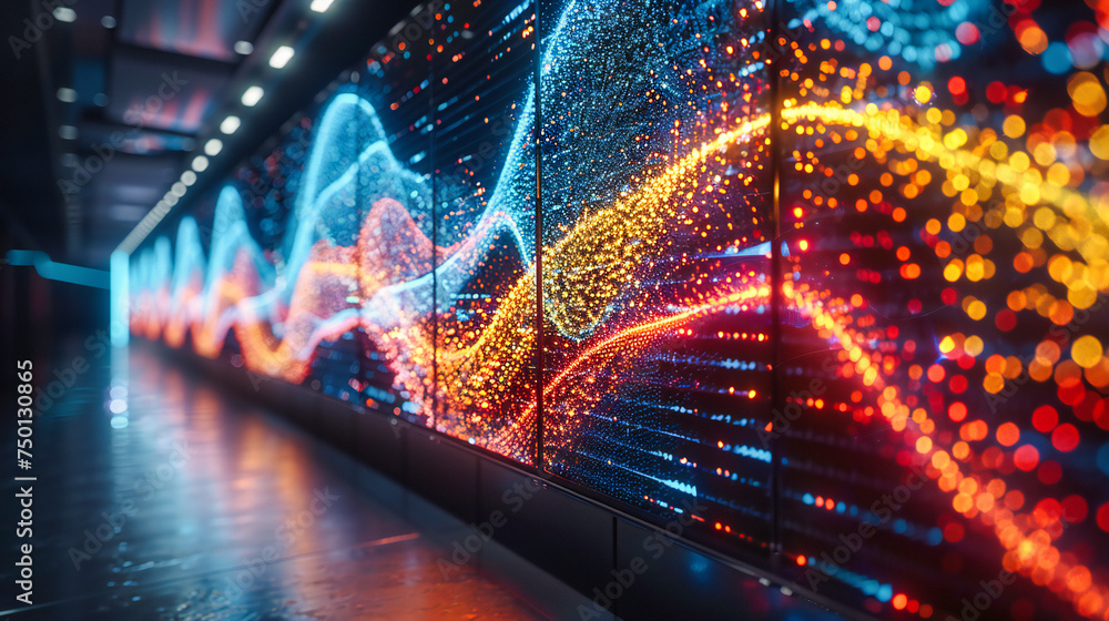 Poster futuristic digital network abstract, where glowing lines and patterns visualize the fast-paced world