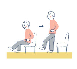 片足立ち運動をするシニア男性