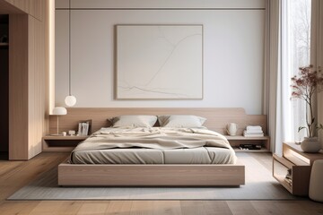 Bedroom details in trendy minimal japandi style