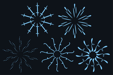 Obraz premium Sunburst vintage retro radial stripes element. Sunburst sunset icon. Set of brutalism figure shapes, minimalist geometric elements, star flower, fireworks frame design. Thin linear sun rays.