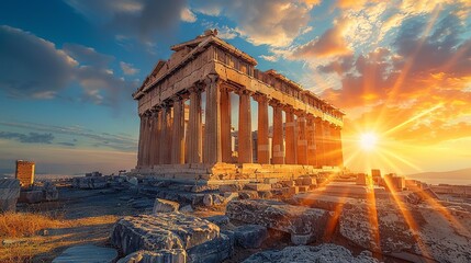 Obraz premium Ancient Greek Temple Ruins with Goddess Statue