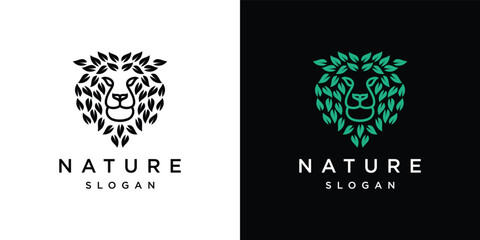 simple nature tiger logo design. tiger vector logo with leaves	
