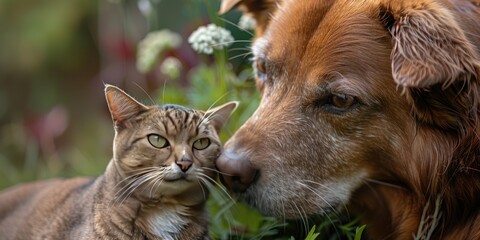 a cat and a dog who have a good friendship without any fighting