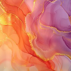 Fototapeta premium Natural luxury abstract fluid art created using alcohol ink technique. Delicate and ethereal wallpaper featuring transparent waves and golden swirls, ideal for posters.