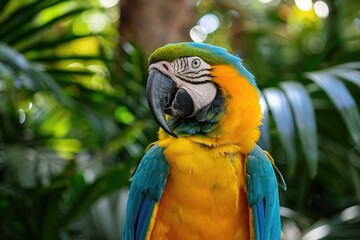 Exquisite Macaw Bird Featuring Stunning Colored Feathers Amidst the Forest Greenery
