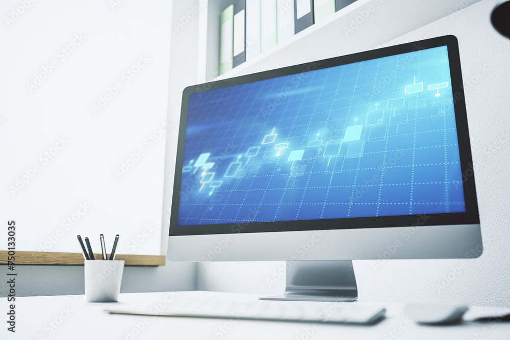 Poster modern computer display with abstract financial graph, financial and trading concept. 3d rendering