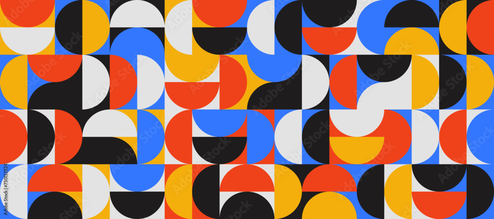 Poster bright semicircle seamless pattern. abstract geometric half circle and square background. colorful s