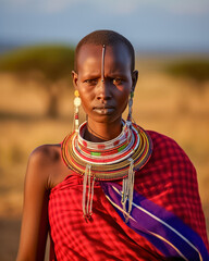 Portrait einer Massai Frau in Tracht, Ostafrika, Generative AI - obrazy, fototapety, plakaty