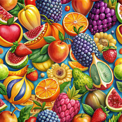 Fruits seamless pattern. Vibrant fruits vector graphic, perfect for seamless textures. Get this colorful illustration for your design projects!