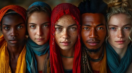 A photo of persons of different races. Concept of tolerance, equality, brotherhood and love. Ai generative. - obrazy, fototapety, plakaty
