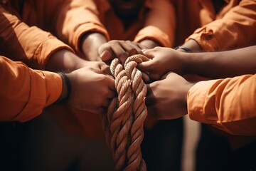 hands of people and a rope - obrazy, fototapety, plakaty