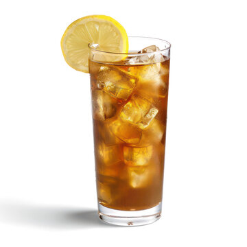 Iced tea with a lemon garnish isolated on transparent png.
