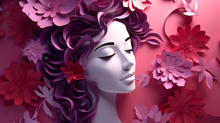 Paper cut illustration of face and flowers