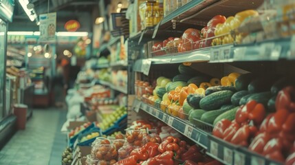 A Polaroid photograph of groceries capturing a vintage, old-school, nostalgic ambiance with muted colors.
