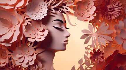 Paper cut illustration of face and flowers