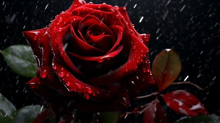 Red rose splashing black background