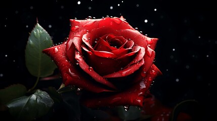 Red rose splashing black background