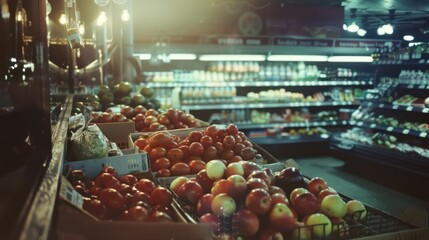 A Polaroid photo of a grocery capturing a vintage, old-school, nostalgic atmosphere with muted colors - obrazy, fototapety, plakaty