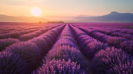 Obraz premium Vibrant lavender flowers flourishing in a sun-kissed field