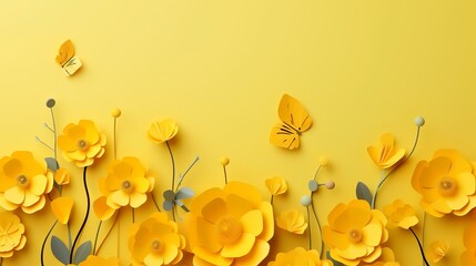 Spring summer yellow background with cut paper