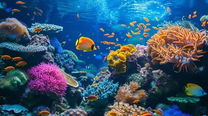 Fototapeta na wymiar artificial intelligence image of a coral reef, with beautiful colors and even more beautiful wildlife and fish