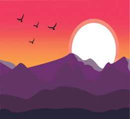 illustration landscape of a sunset
