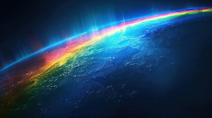 dramatic rainbow light effect spanning across a black background
