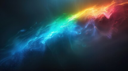 A dramatic colorful light effect spanning across a black background