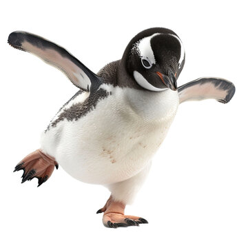 Adorable jumpping Penguin isolated on white or transparent background
