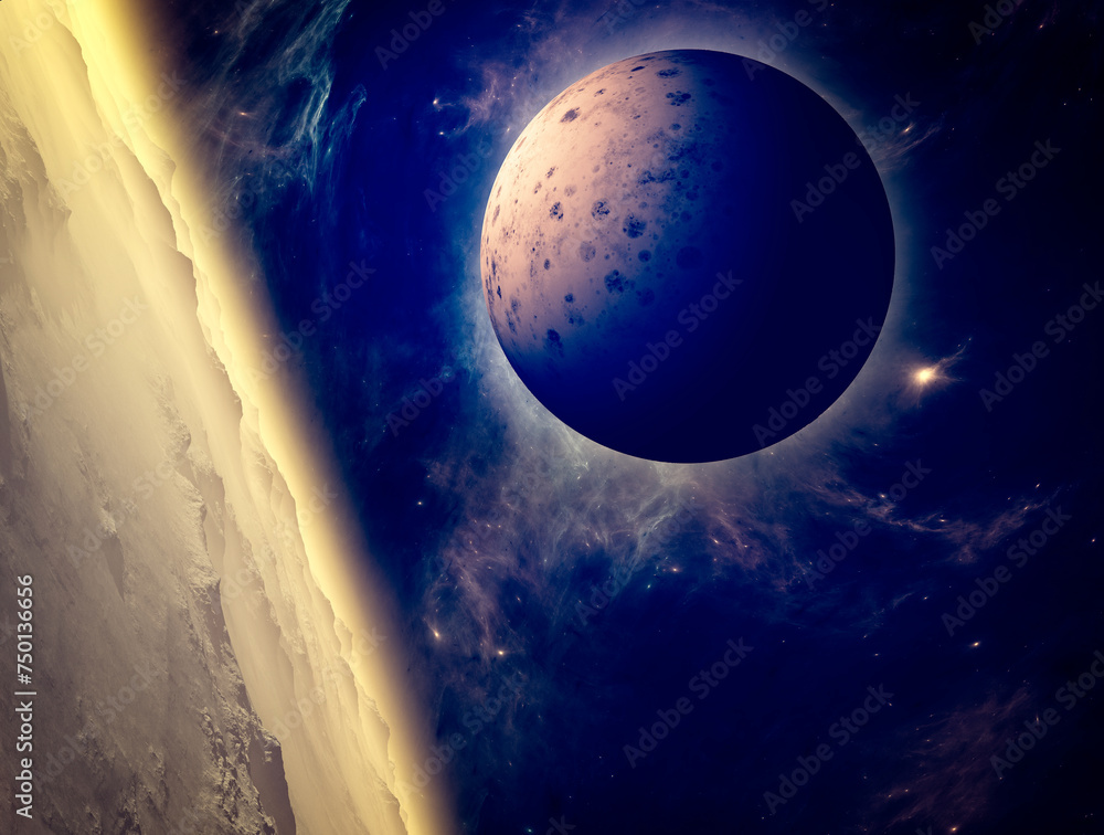 Wall mural planets and exoplanets of unexplored galaxies. sci-fi. new worlds to discover. colonization and expl