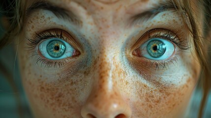 Close-up of women's eyes expressing astonishment, shock, surprise. Generative AI - obrazy, fototapety, plakaty