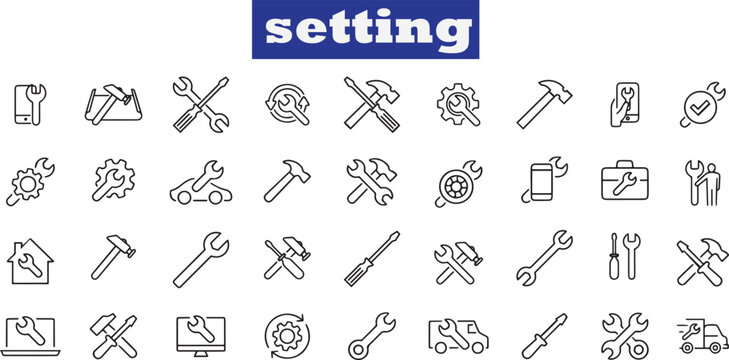 Repair line icons set. Screwdriver, Wrench, Hammer. Auto service. Vector