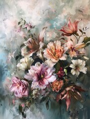 abstract paint of flower bouquet in muted colors
