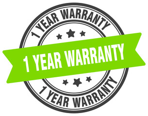 1 year warranty stamp. 1 year warranty label on transparent background. round sign