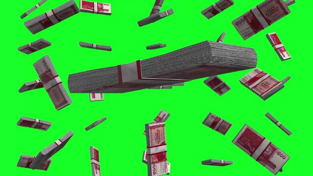 Icelandic Krona Banknotes Falling Animation Chroma key 4k