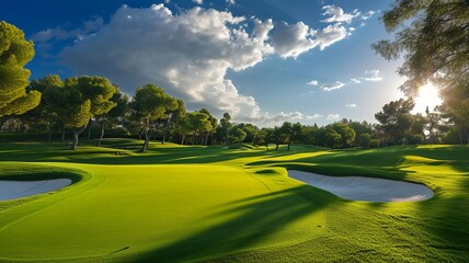 artificial intelligence generated image of a golf course with nice lights
