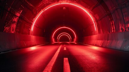 Radial red light through the tunnel glowing in the darkness for print designs templates, Advertising materials, Header webs, e commerce signs retail shopping, advertisement business. Generative Ai