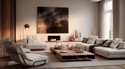 A modern living area featuring an eye-catching statement lighting fixture, creating an inviting ambiance