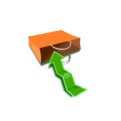 shopping paper bag and money arrow 