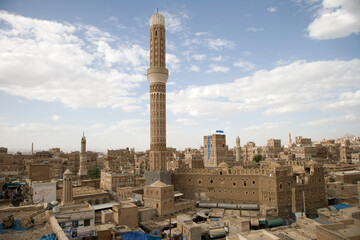 Yemen Old Sana'a city view on a sunny winter day