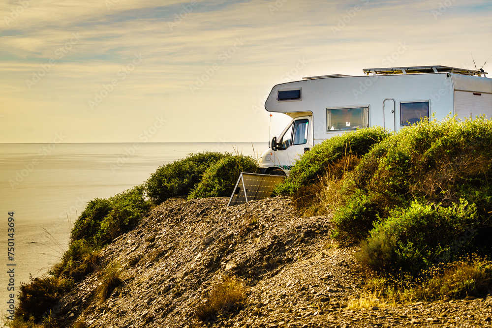 Canvas Prints caravan camping on coast, spain.