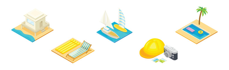 Beach Resort and Vacation Isometric Summer Object Vector Set