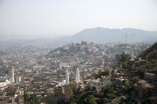 Yemen Taiz city panorama on a sunny winter day