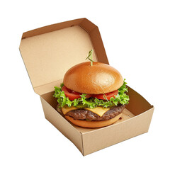 Craft brown burger eco box isolated on white or transparent background