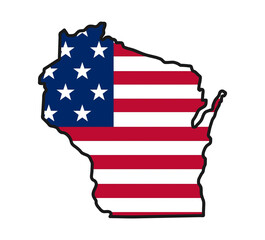 Wisconsin US state map with flag