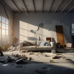 A modern living room is enhanced with unique pieces made from upcycled and recycled materials